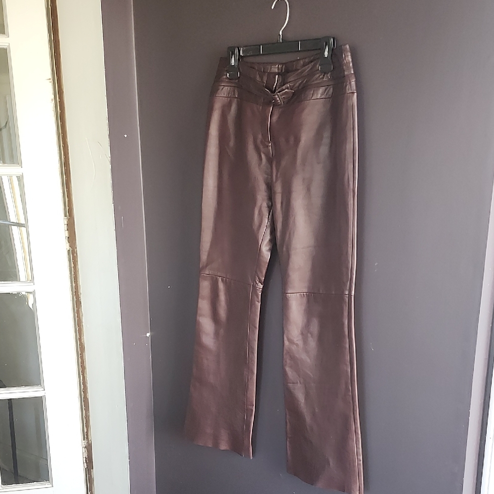 Cache Burgandy  Leather Flare Pants